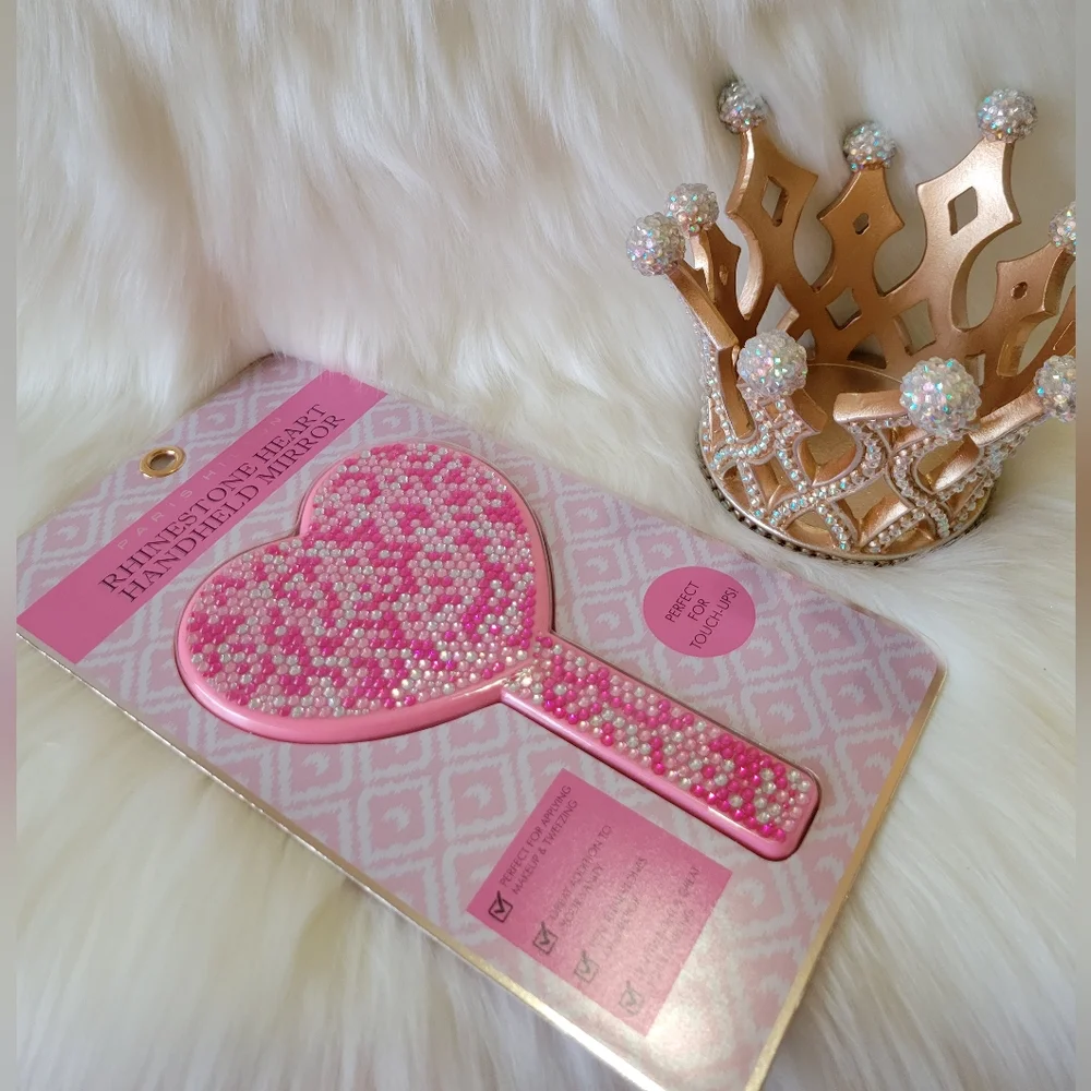 🩷🎀PARIS HILTON RHINESTONE HEART HANDHELD MIRROR🎀🩷 - Picture 2 of 4